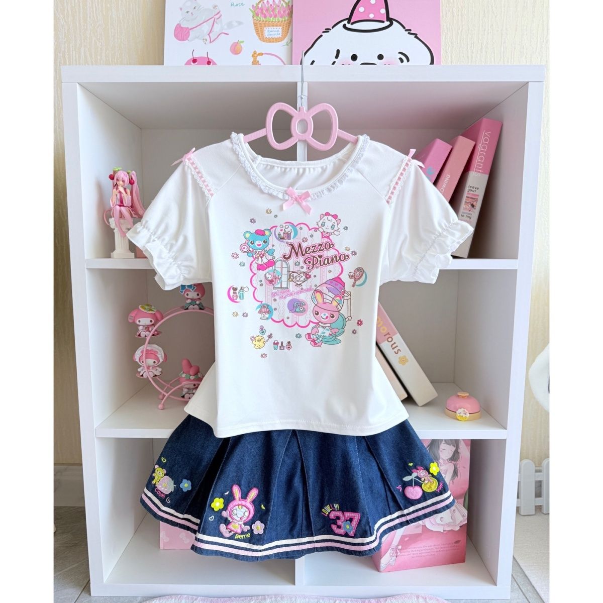 Embroidery Cotton Shirt - Conjuntos de falda dulce japonesa, novedad