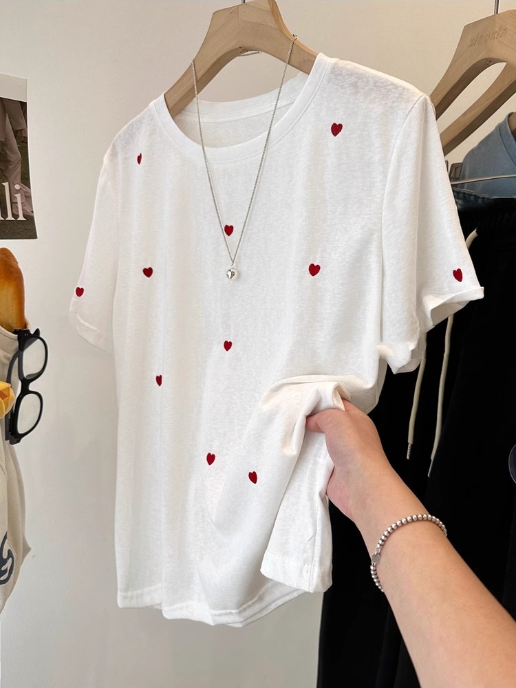 Embroidery Cotton Shirt - Camiseta de manga corta de algodón