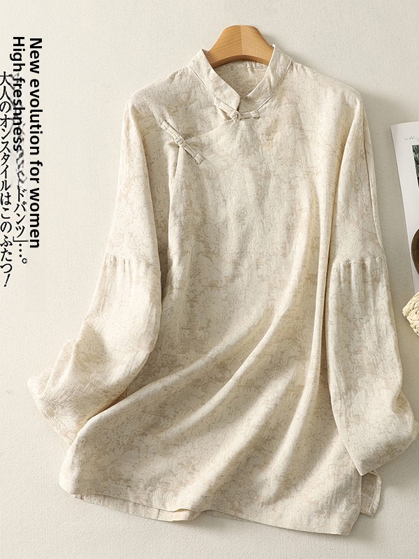 Embroidery Cotton Shirt - Camisa Retro de Algodón y Lino