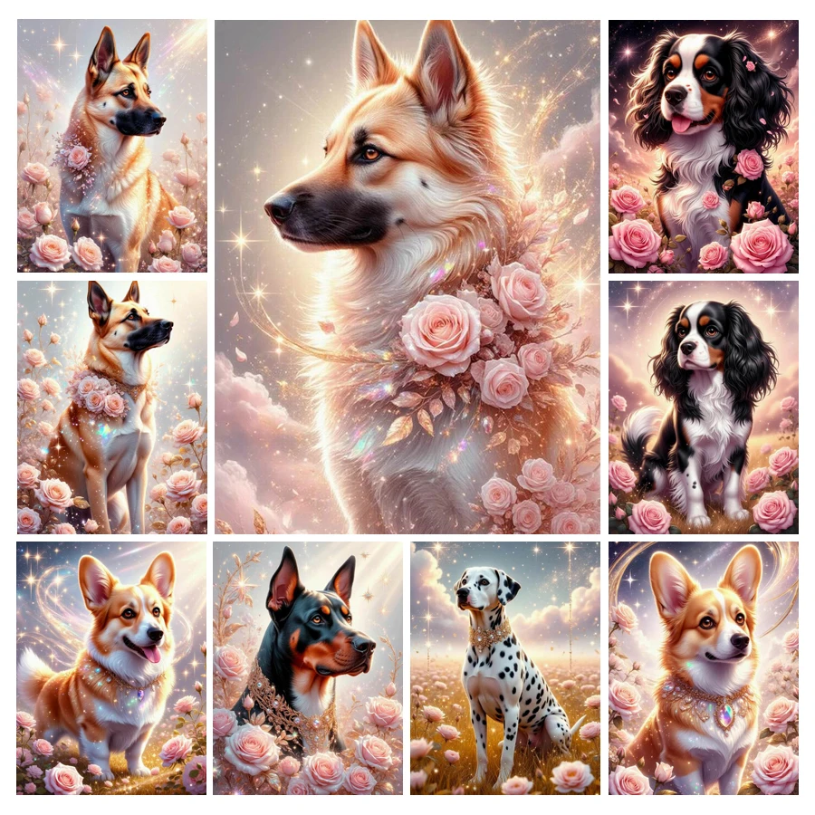 Embroidery Rose - Cuadro de Diamantes con Perro y
