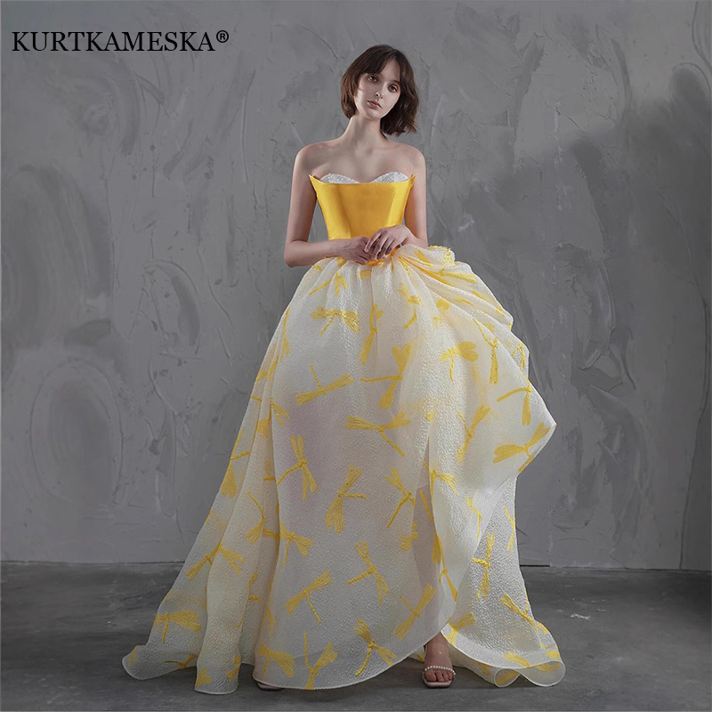 Elegante Vestido Largo de Saté - Embroidery Yellow Dress reseña y precio