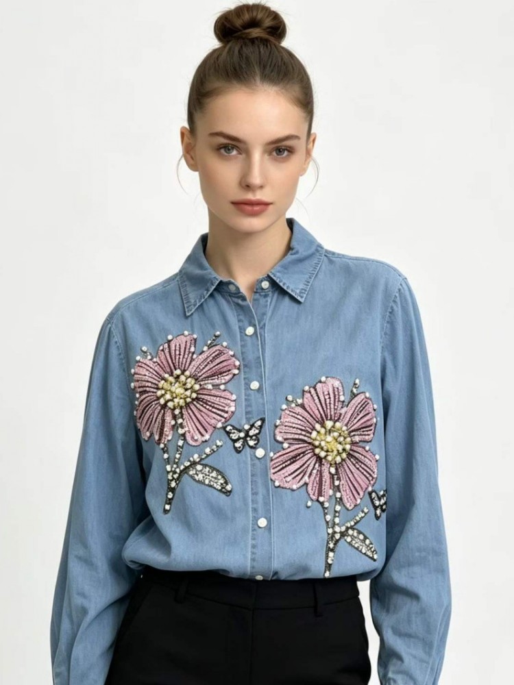 Blusas de Mezclilla Bordadas p - Embroidery Cotton Shirt reseña y precio